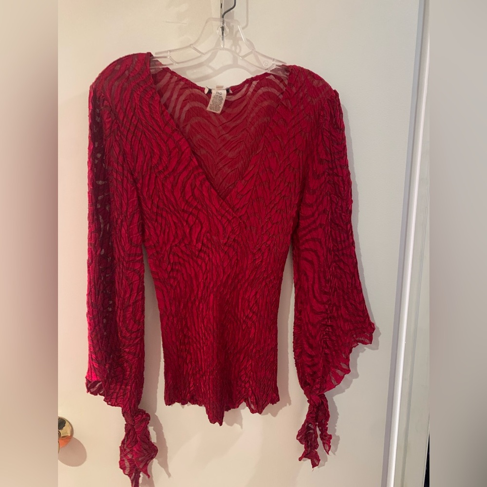 Cache Vibrant Red Lace Blouse